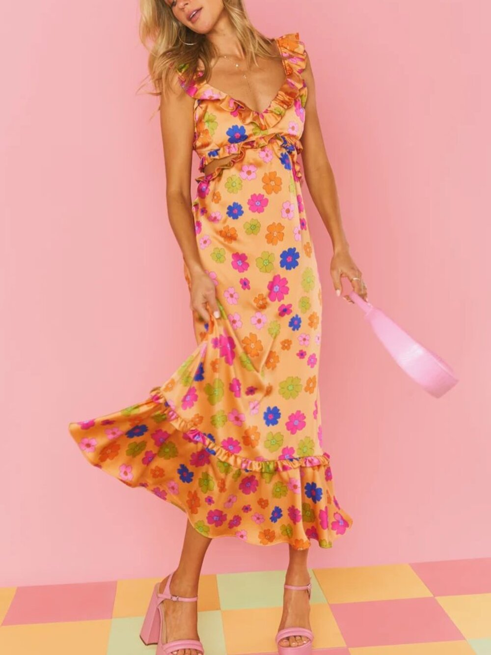 Show Me Your Mumu Lane Dress Midi Poppin Poppy Floral Ruffle Orange NWT Plus XXL